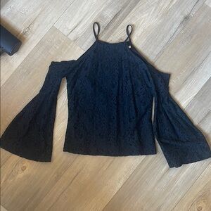 Black Bell Sleeve Cut Out Blouse